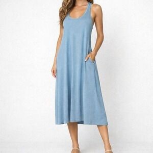 PACT Womens Small Tank Midi Dress Organic Cotton Linen Sleeveless Minimal Casual